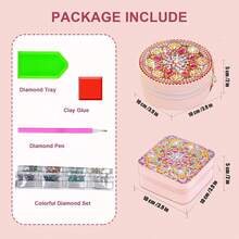 2pcs Diamond Painting Jewelry Box Set, Mandala Pattern, Canvas Material, Size 10*10*5cm, Asymmetric Crystal Diamond Painting Makeup Bag Kit, Suitable For Storing Earrings, Rings, Bracelets, Necklaces And Other Small Items, Ideal For Daily Use, Travel And Holiday Gifts - View 6