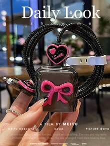 Romantic Minimalist Pink Bow Charger Protector, Compatible With Apple 18W/20W Charger, Cord Protector - Multicolor - View 4