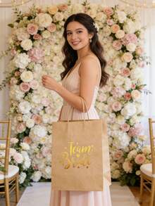 6 piezas Bolsas de regalo marrones con asas, bolsas de papel marrón para obsequios de fiesta adecuadas para despedida de soltera, fiesta de damas de honor y otras ocasiones, bolsas de caramelos marrones adecuadas para regalos de boda para la novia, negocios, compras, minorista, mercancías, 1 paquete - multicolor - Ver 4