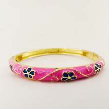 Bracelet clip vintage à motif floral, accessoire artisanal unique, rétro, cadeau pour elle - Bracelet rond à cinq feuilles - Voir 25