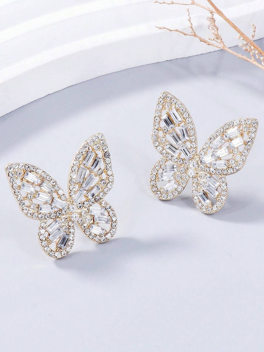 juran 1 Pair Fashionable Rhinestone Butterfly Earrings, Suitable For Women's Daily Wear In Spring And Summer - White - View 1