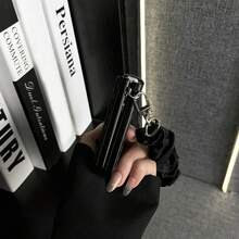 奢華極簡草編紋黑色手機殼，附皺褶絲綢腕帶，適用於 Galaxy ZFlip7、Flip8、Z Flip6、ZFlip 5、Zflip6、Zflip5，防震背蓋 - 黑色 - 查看 6