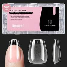 Beetles Soft Gel Nail Tips Short Almond 288pcs In 12 Sizes, Etch-X Pre-Etched Full Cover Acrylic Fake Nails Art - Coffin Extra Short 576pcs (Etch X Nail Tips ) - 查看 1