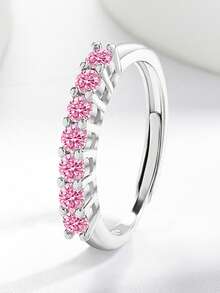 1pc Minimalist Luxury Micro-Inlaid Zirconia Open Ring, Elegant 7-Princess Colorful Adjustable Band Ring, Suitable For Daily, Party, Holiday Decoration & Wear - Ring - View 3