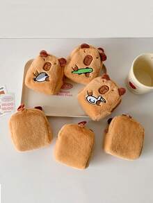 水豚毛绒零钱包迷你钥匙扣包，可爱卡通儿童零钱包，学生耳机收纳包 - 彩色 - 查看 5