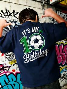 Tween Boys Casual Printed Crew Neck Short Sleeve T-Shirt, Summer Top - Navy Blue - View 1