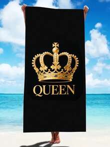 [Soft & Quick Dry] 250gsm Microfiber Beach Towel | 70*140cm/90*180cm Available | 2pcs/1pc Crown Couple Beach Towel | High Absorbency Portable Swimming Towel, Bathroom Decor, Beach Towel | Suitable For Summer Beach, Swimming, Travel, Camping, Fitness - Crown - View 12