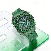 1pc Men's Quartz Watch, New Fully Iced-Out Rhinestone Strap, Hip Hop Large Dial Design, Mesh Inlaid Zirconia Dial, Party Watch, Gift For Men - 均碼 - 查看 5