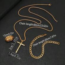 Bộ trang sức nam cao cấp mạ vàng thiết kế ba mặt số, bao gồm dây chuyền hình thánh giá + vòng tay + nhẫn, món quà lý tưởng cho Lễ Tạ ơn, Giáng sinh, Ngày của Cha. - 4 CÁI - Xem 5
