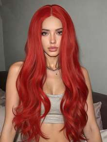 Tóc giả dài 26 inch, chịu nhiệt, màu vàng tự nhiên, kiểu tóc gợn sóng, tóc giả rẽ ngôi giữa, tóc giả ren ôm trán, kiểu tóc xoăn tự nhiên, mượt mà và chân thực, thích hợp sử dụng hàng ngày. - Đỏ - Xem 11