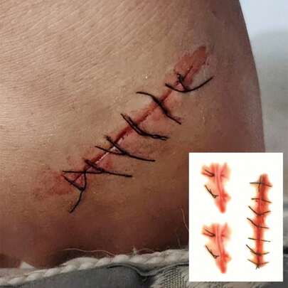 1 stuk waterdichte tijdelijke littekentattoo-sticker, armversiering voor feestjes en Halloween