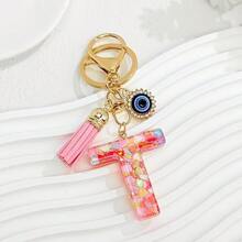 1个新款粉色26个英文字母钥匙扣，带邪眼流苏吊坠，可作钥匙链或包包挂饰 - 彩色 - 查看 13