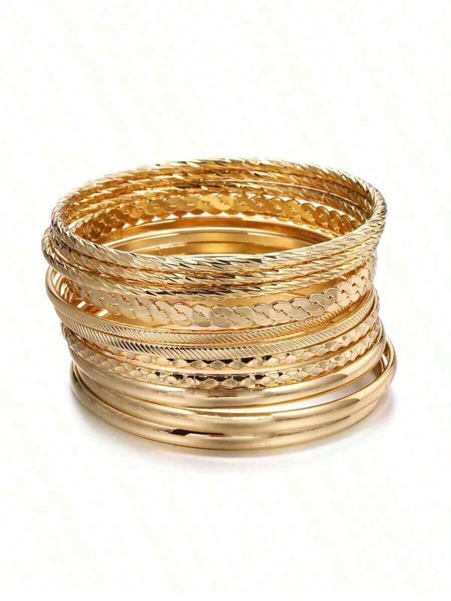 12pcs Textured Metal Bangle - Vàng - Xem 1