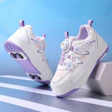 Teens' Casual Roller Skates, 4-Wheel Invisible Transformable Lace Roller Shoes With Removable Wheels, Minimalist Color Scheme Fashion Sports Skating Shoes For Men And Women - Mauve Purple - View 17