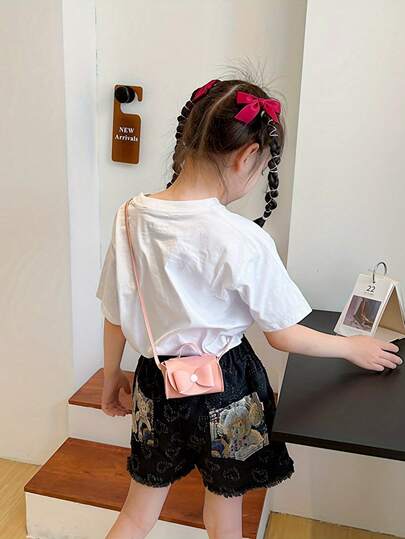 1个卡通蝴蝶结女孩单肩包，小巧斜挎包，清新配饰，可爱甜美公主儿童单肩包，斜挎零食包，零钱包