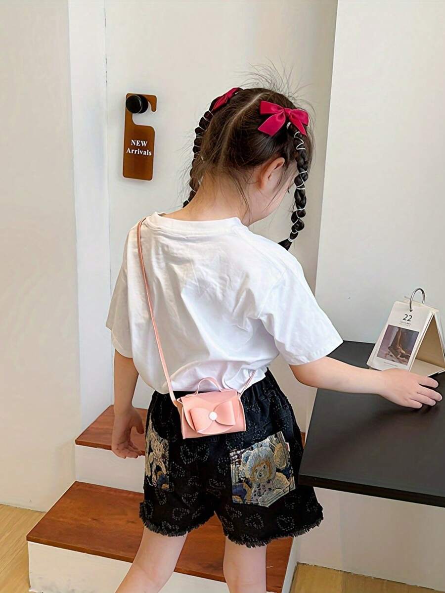 1 Túi đeo vai bé gái hình nơ hoạt hình, túi đeo chéo nhỏ gọn, phụ kiện tươi mới, túi đeo vai công chúa dễ thương và ngọt ngào cho trẻ em, túi đựng đồ ăn nhẹ, ví đựng tiền xu. - Nhiều màu - Xem 1