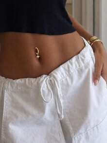 1PC 925 Sterling Silver Star Belly Ring CZ Cubic Zirconia Dainty Button Navel Piercing Gift Idea For Her Present, 8mm 10mm 12mm, Hoop Piercing, Belly Hoop - Navel Nails - View 6