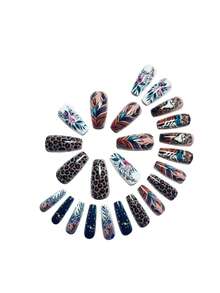 手绘虎豹纹美甲贴，持久耐用的花卉动物图案美甲贴纸，奢华丛林探险风格动物纹美甲贴花 - 彩色 - 查看 4