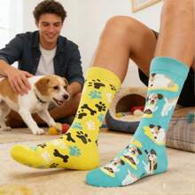 1 par de calcetines de media caña para hombres con parches de huesos de perrito - Multicolor - Ver 5