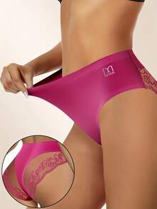 Women's Mid-Rise Underwear, Plus-Size Panties, Seamless Design That Doesn't Pinch The Hips, Elegant Lace, Fashionable, Breathable, And Comfortable Briefs - Hot Pink - View 5