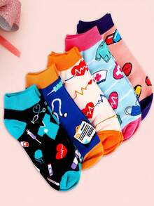 5双/1双多色护士主题短袜，趣味护士袜，女士隐形袜，适合护士、医生、医务助理，男女通用，时尚正式低帮袜 - 彩色 - 查看 1