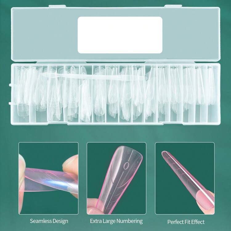 150个/盒 透明法式美甲双头模具 亚克力美甲凝胶快速成型模具 全覆盖亚克力延长顶模 - 彩色 - 查看 5