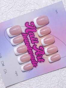 Square-Shaped Handmade Nail Decorations, Y2K Baddie Style, Includes Nude, Purple, Gold, White Nail Plates With French Tips, Carving, Beads, Stars, Asymmetrical Liquid Metal Elements, 10Pcs/Set 3 Size Options, Suitable For Parties, Galas, Daily Wear, Comes With Tools, Great Gift For Women & Girls Press On Nails Nail Supplies Nails Handmade Press On Nails - trắng - Xem 3