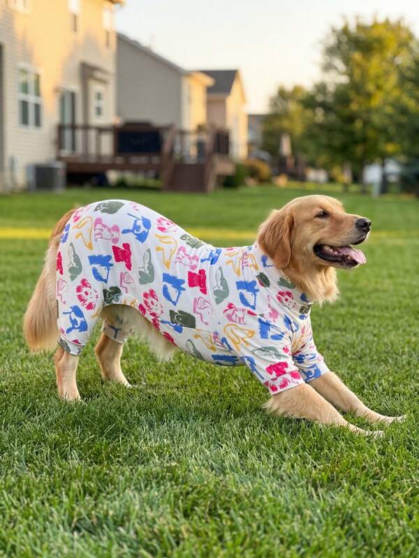 Dog Summer Shedding Hair Control Pajamas - Breathable High Stretch Full Coverage Pet Rompers, Summer Anti Licking & Bug Protective Jumpsuit For Medium Large Dogs, All Over Printing Dog Clothes - Cute Colorful Dog Graffiti Pattern