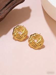 18K Gold-Plated Stainless Steel Women's Earrings With 316L Hooks; Hypoallergenic; Elegant Braided Design; Stylish, Minimalist, And Classic Jewelry; Perfect For Everyday Wear, Holidays, Vacations, Or Parties - Multiple Styles - View 7