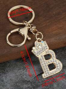 1pc Fashion Zinc Alloy Rhinestone Letter Keychain, Elegant Charm For Bag/Backpack - Perfect Gift Car Accessories Bag Charm School Cute Goth Y2k - Gold - View 36