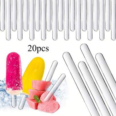 20pcs Reusable Acrylic Popsicle Sticks - Coffee Stirrers, Ice Cream Molds, DIY Popsicles, Cakes, Crafts - Essential Tool For Summer Home, Outdoor, Store, School, Kitchen, Perfect For Cooling And Party Fun!