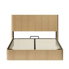 Modern Bed With Grooved Design And Hydraulic Lift System – Large Storage Space, Stable Solid Wood Slats, Easy-Care Surface – 160 X 200 Cm – Light Oak - Oak Color + 160cm + 200cm - View 3