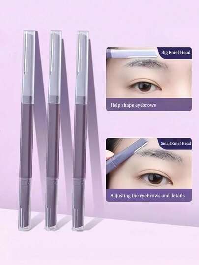 3pcs Double-Headed Eyebrow Trimmer With Protective Cover, New Eyebrow Trimmer, Contour Trimmer, Women's Eyebrow Trimmer, Travel Gear, Body Groomer And Facial Hair Shaver Set, Portable Unisex Depilation Device