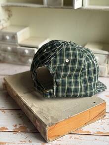 Retro Plaid "Lovely Love" Embroidered Soft-Top Comfortable Adjustable Peaked Cap, Unisex Green/Blue - A - View 8