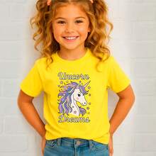 Unicorn Dreams T-Shirt For Girls, 100% Cotton, Designs, School, Outings And Everyday Wear, Short Sleeve, Spring/Summer/Pre-Teen - 黃色 - 查看 2