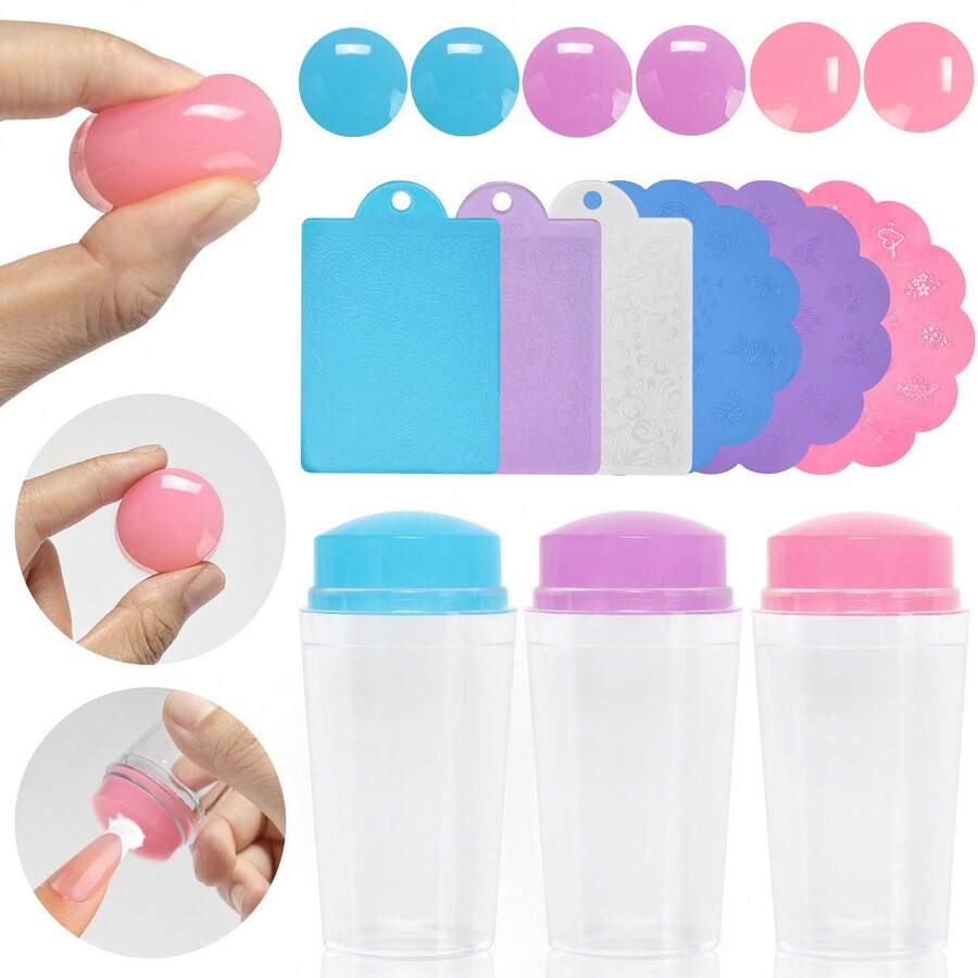 4pcs/Set New Stamp Scraper Kit, French Manicure Flower Stamp, Multi-Purpose Silicone Nail Art Stamping Tools - Multicolor - View 1
