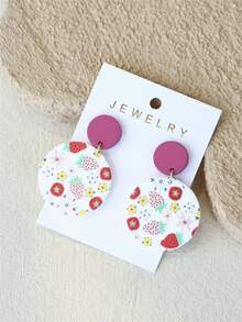 1 Pair Women's Strawberry Print Ceramic-Like Cute Fresh Round Acrylic Earrings - Multicolor - View 5