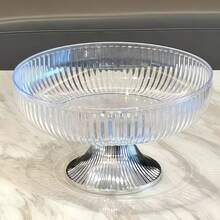 1pc High Foot Fruit Plate, Snack & Candy High Foot Plate, Made Of PET Material, Unbreakable - Clear - View 8