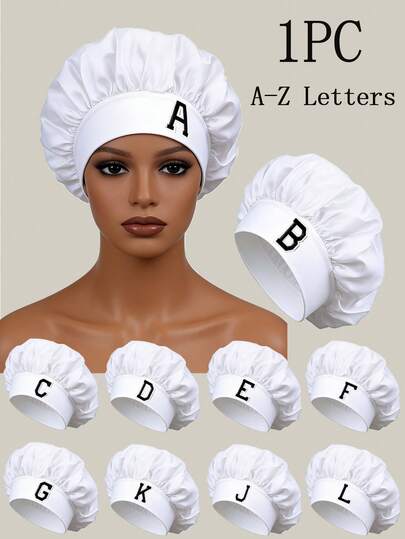 Unisex Bonnet Hat Customized A-Z Letters Satin Sleep Bonnet,Soft Comfortable Sleeping Bonnet,Elastic Wide-Brim Silky Sleeping Cap For Hair Protection, Make Up Washing Face Daily Use,Shower Cap For Daily