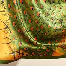 优雅孔雀印花方巾/头巾/披肩/沙滩巾，柔软轻盈，用途广泛，女士配饰，节日佳品 - 彩色 - 查看 4