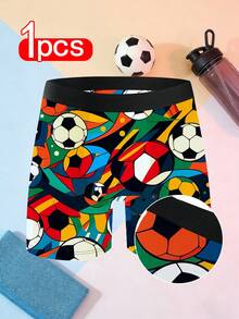 1pc World Cup Football Printed Boxer Briefs, Soft & Comfortable Sports Style, Vibrant Color Block Design, Personalized Underwear For Young Men - Black - View 10