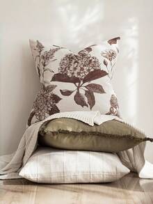 1pc Linen Floral Print Decorative Throw Pillow Case, Vintage Bohemian Style Home Decor For Sofa, Chair, Bedroom, Living Room - Brown - View 5