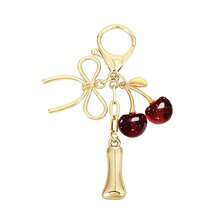 Bow & Cherry Decor Bubble Letter Keychain - Gold Letter Charm Bag Accessory, Cute Handbag Decoration - Red - View 35