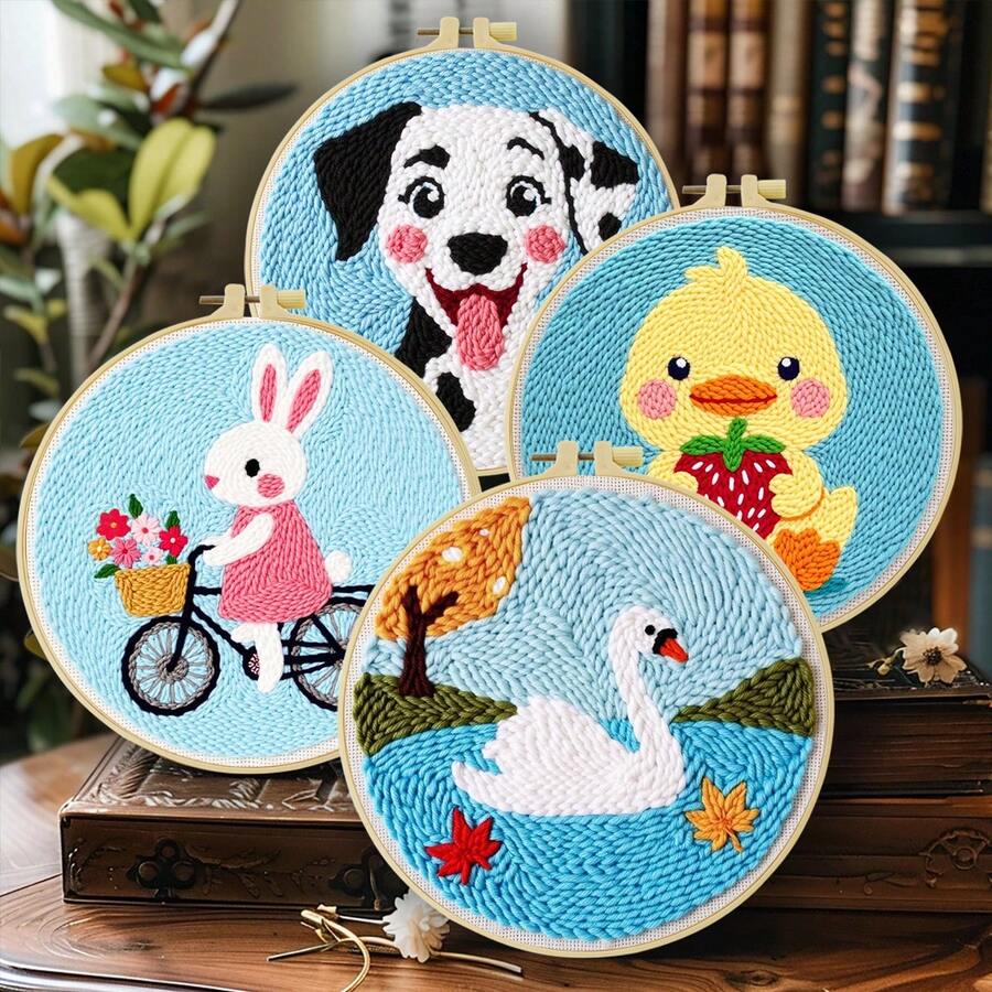 1pc Punch Needle Embroidery Kit, 20*20cm/7.8*7.8in, Includes Pre-Printed Pattern, Yarn, Embroidery Hoop And Needle Tools, Handmade Embroidery DIY Kit, Suitable For Adult Beginners, Home Gift, Women's Sewing Gift