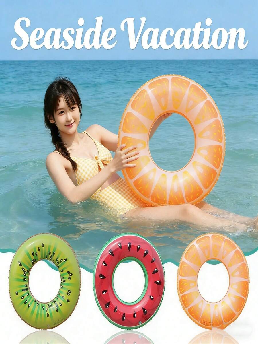 2/1pc Thick Inflatable Fruit Shaped Swimming Ring, Suitable For Pool Party, Summer Pool Float - One Size Fits All - View 1