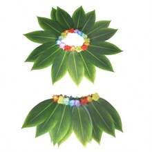 10/15 叶子裙 沙滩夏威夷叶子草裙 绿色草裙 夏威夷服装 夏季派对用品 适合成年女性和女孩 - 布藝樹葉裙 - 查看 3