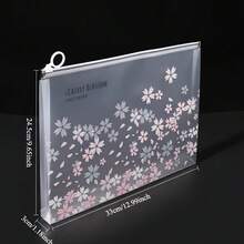 1pc A4 Size Waterproof Zipper File Bag - Transparent Pink Sakura Pattern, Suitable For Office, Home, Travel, Letter Size Documents, Lightweight Decorative Storage And Organization - Multicolor - View 7