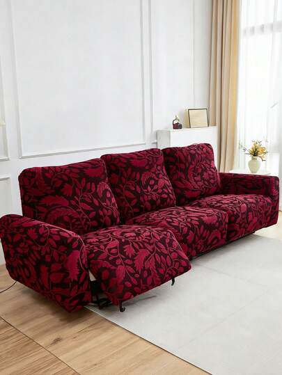 Bộ 4/6/8 món bọc ghế thư giãn bằng vải jacquard nhung màu đỏ hồng, bọc ghế sofa họa tiết hoa, bọc ghế co giãn cho phòng khách, văn phòng và nhà ở.