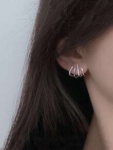 1 Đôi bông tai bạc 4 chấu hình cào, đính đá Zirconia siêu nhỏ, bông tai cô dâu lấp lánh thanh lịch, quà cưới, phụ kiện cho phù dâu, thích hợp cho lễ cưới tại nhà thờ/tiệc cưới/chụp ảnh cưới. - Nhiều màu - Xem 7