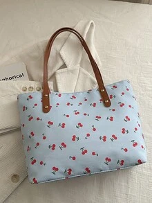 Cherry Pattern Shoulder Bag & Coin Purse 2 Pieces Set, New Arrival Spring/Summer For Women - Blue - View 9